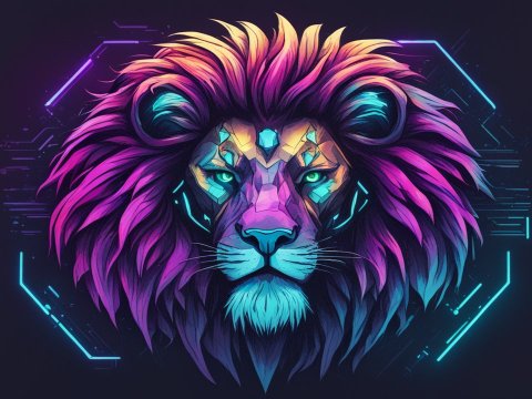 Cyberpunk Lion Head with Neon Colors