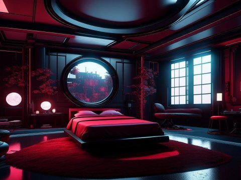 Cyberpunk Luxury Bedroom with Neon Accents