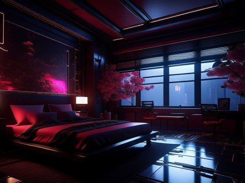 Cyberpunk Luxury Bedroom with Neon Lighting