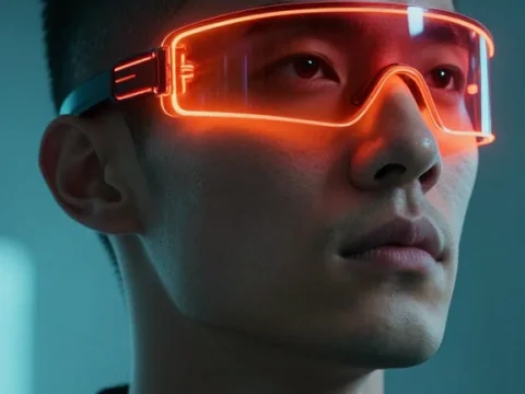 Cyberpunk Male Portrait with Neon Visor