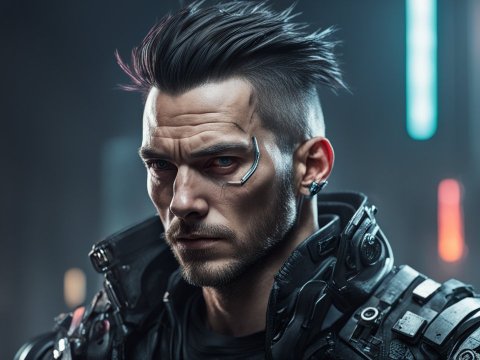 Cyberpunk Man with Futuristic Armor and Tech Enhancements