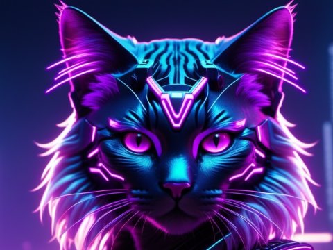 Cyberpunk Neon Cat Portrait in Futuristic Cityscape