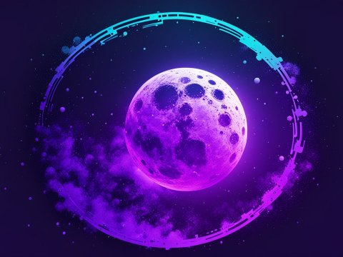 Cyberpunk Neon Moon with Futuristic Circular Frame