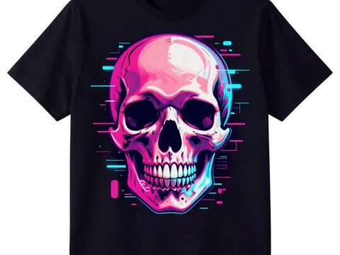 Cyberpunk Neon Skull Graphic T-Shirt