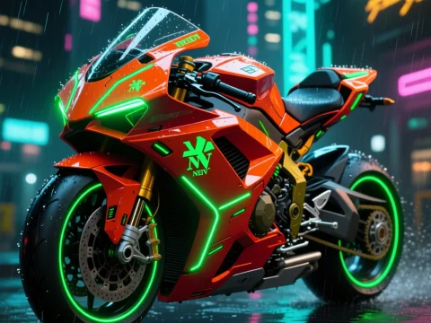 Cyberpunk Neon Superbike Inspired by Evangelion Unit 02