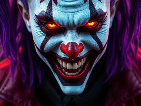 Cyberpunk Netrunner Clown with Glowing Eyes