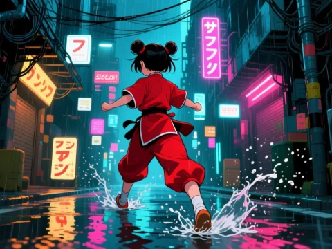 Cyberpunk Night Chase in Neon-Lit Alley