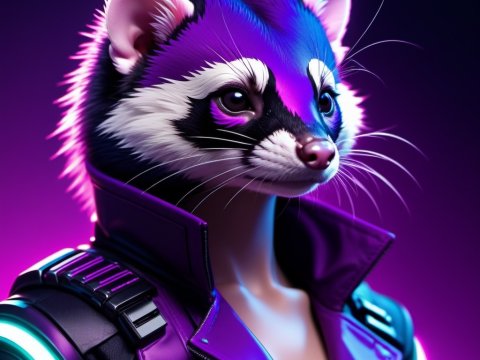 Cyberpunk Raccoon Character in Futuristic Jacket