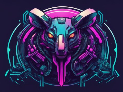 Cyberpunk Robotic Rat Head Logo with Neon Accents