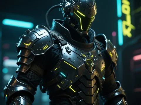 Cyberpunk Warrior in Futuristic Armor