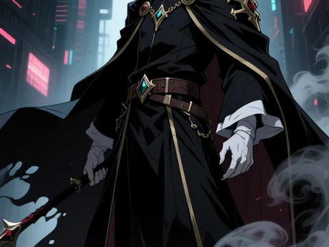 Cyberpunk Wizard King in Dark Urban Alley