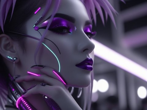Cyberpunk Woman with Neon Purple Accents