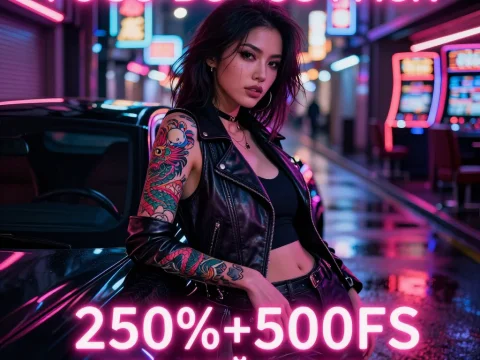 Cyberpunk Woman with Neon Tattoo in Tokyo Street