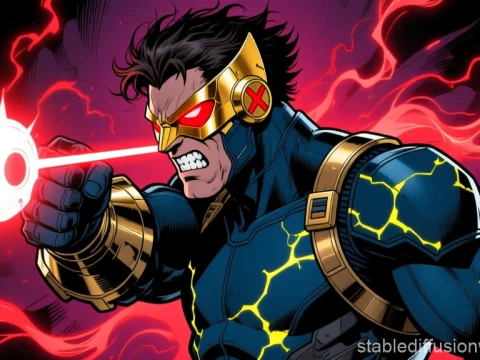Cyclops Firing Optic Beam in Intense Comic Style