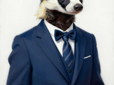 Dapper Badger in Blue Suit and Bow Tie