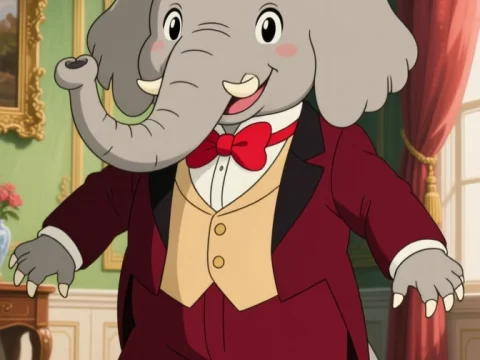 Dapper Elephant in Elegant Suit and Top Hat