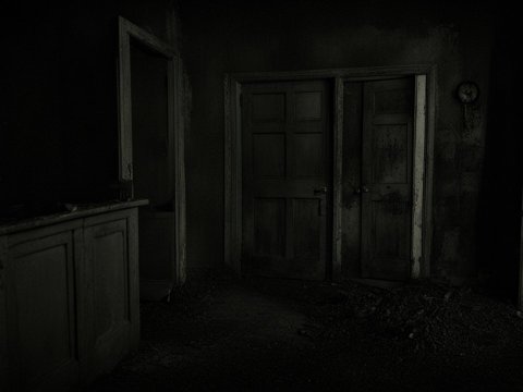 Dark Abandoned Room with Closed Doors