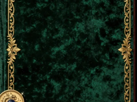 Dark Academia Velvet Background with Ornate Gold Frame and Dragon Coins