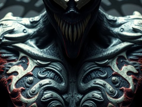 Dark Alien Symbiotic Creature with Intricate Textured Armor