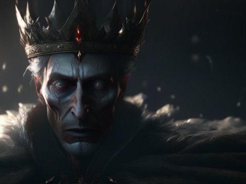 Dark and Haunted King with Crown in Shadow