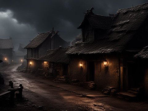 Dark and Moody Village Street at Night