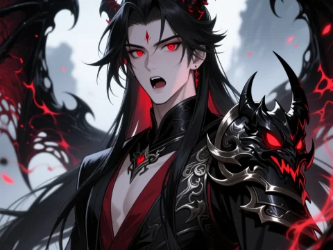 Dark Anime Villain with Demonic Wings and Armor