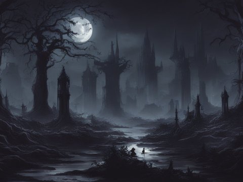 Dark Arcadia: Moonlit Gothic Forest with Ruined Towers