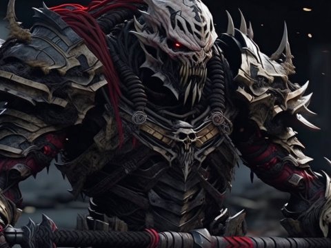Dark Armored Demon Warrior with Spiked Bone Armor
