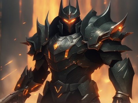 Dark Armored Warrior with Fiery Glow