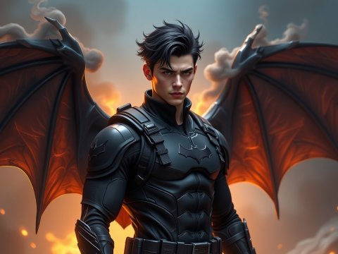 Dark Bat-Winged Hero in Futuristic Armor
