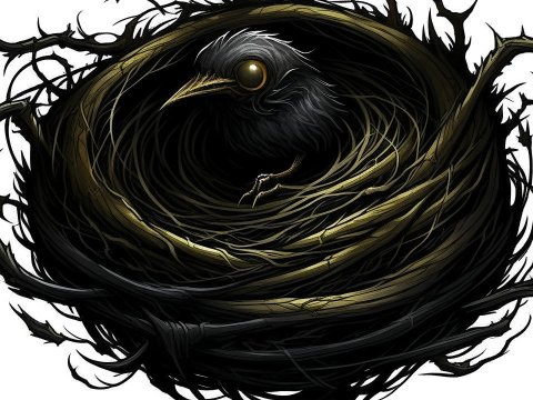 Dark Bird Nest with Thorny Branches