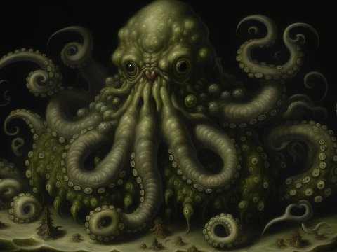 Dark Cthulhu Monster with Twisting Tentacles