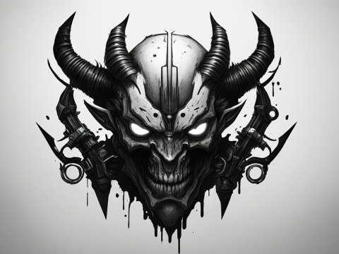 Dark Cyberpunk Demon Skull Logo with Glowing Eyes