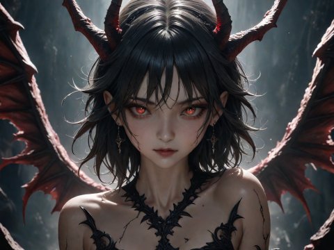 Dark Demon Girl with Red Eyes and Horns