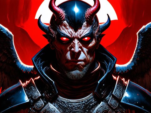 Dark Demon Warrior with Glowing Red Eyes and Wings