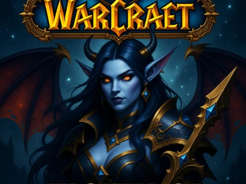 Dark Elf Warrior from Warcraft with Fiery Eyes