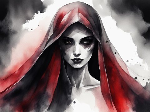 Dark Enigmatic Woman in Red and Black Veil