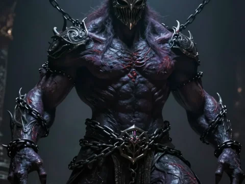 Dark Fantasy Giant Warrior with Chains and Spiked Armor