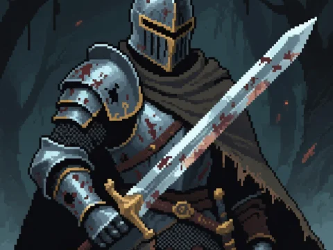 Dark Fantasy Knight in Pixel Art Style