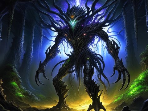 Dark Forest Entity Amidst Mystical Glow