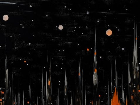 Dark Futuristic Cityscape Under a Starry Sky