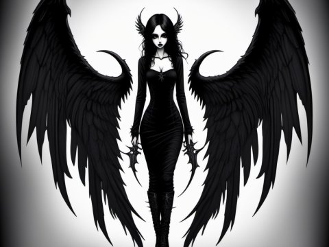 Dark Gothic Angel with Black Wings and Claws