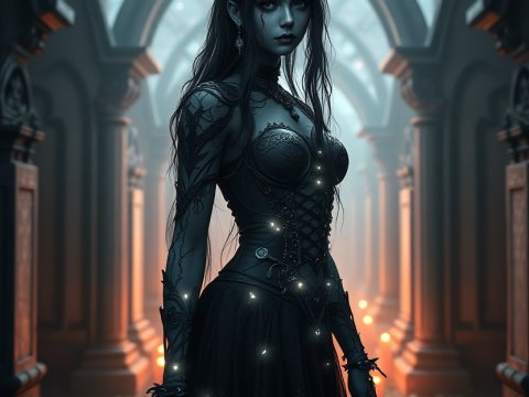 Dark Gothic Sorceress in Enchanted Cathedral