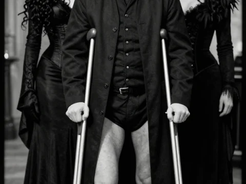 Dark Gothic Trio with Crutches in Black and White