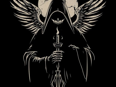 Dark Hooded Angel with Candle and Wings