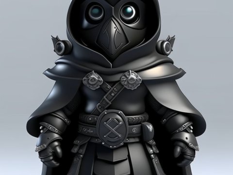 Dark Hooded Gnome Warrior in Black Armor