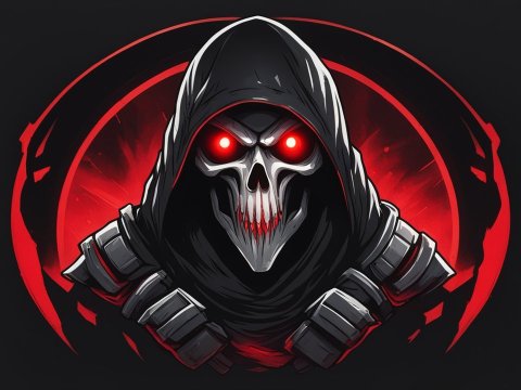 Dark Hooded Skull with Glowing Red Eyes
