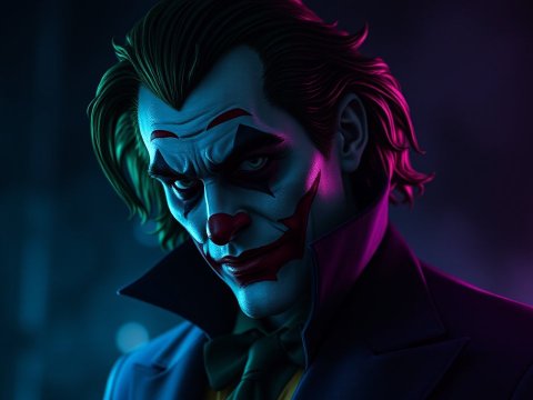 Dark Joker Portrait in Neon Shadows