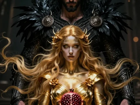Dark King and Golden Queen with Enchanted Pomegranate