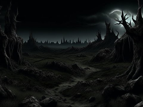 Dark Macabre Landscape Under Moonlight
